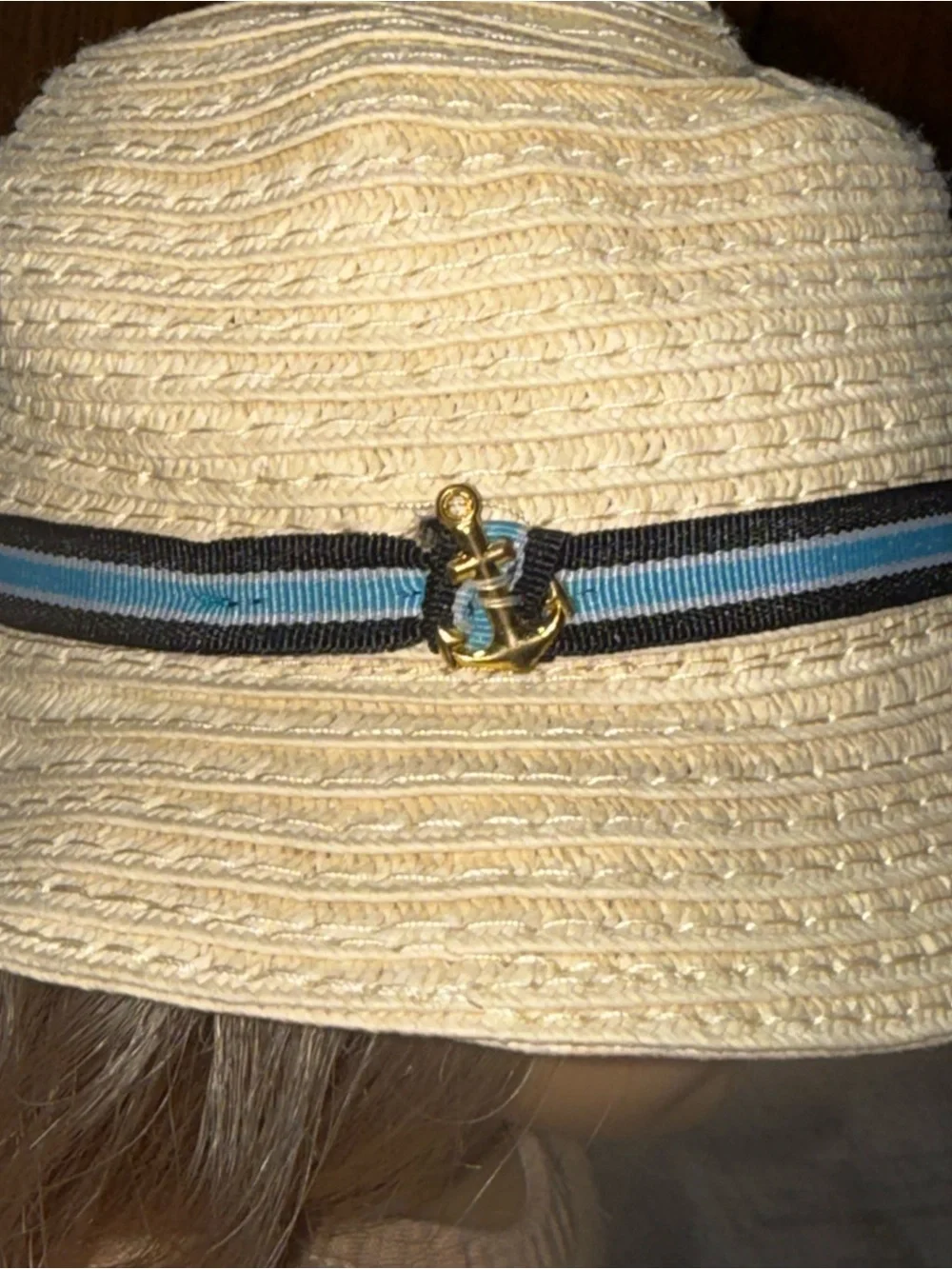Straw sailor blue ribbon hat 18” dolls
